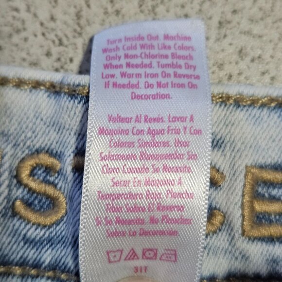 Justice Light Wash Distressed Mermaidcore sequin patch strait leg jeans size 8 - Picture 9 of 12